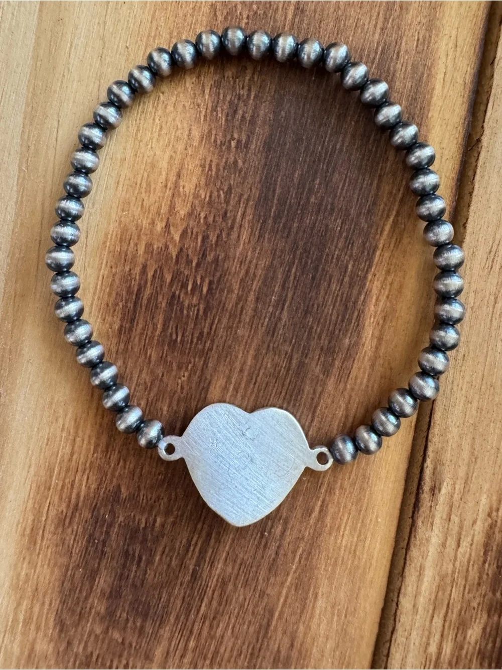 Sterling Silver Heart Bead Bracelet with Pink Conch